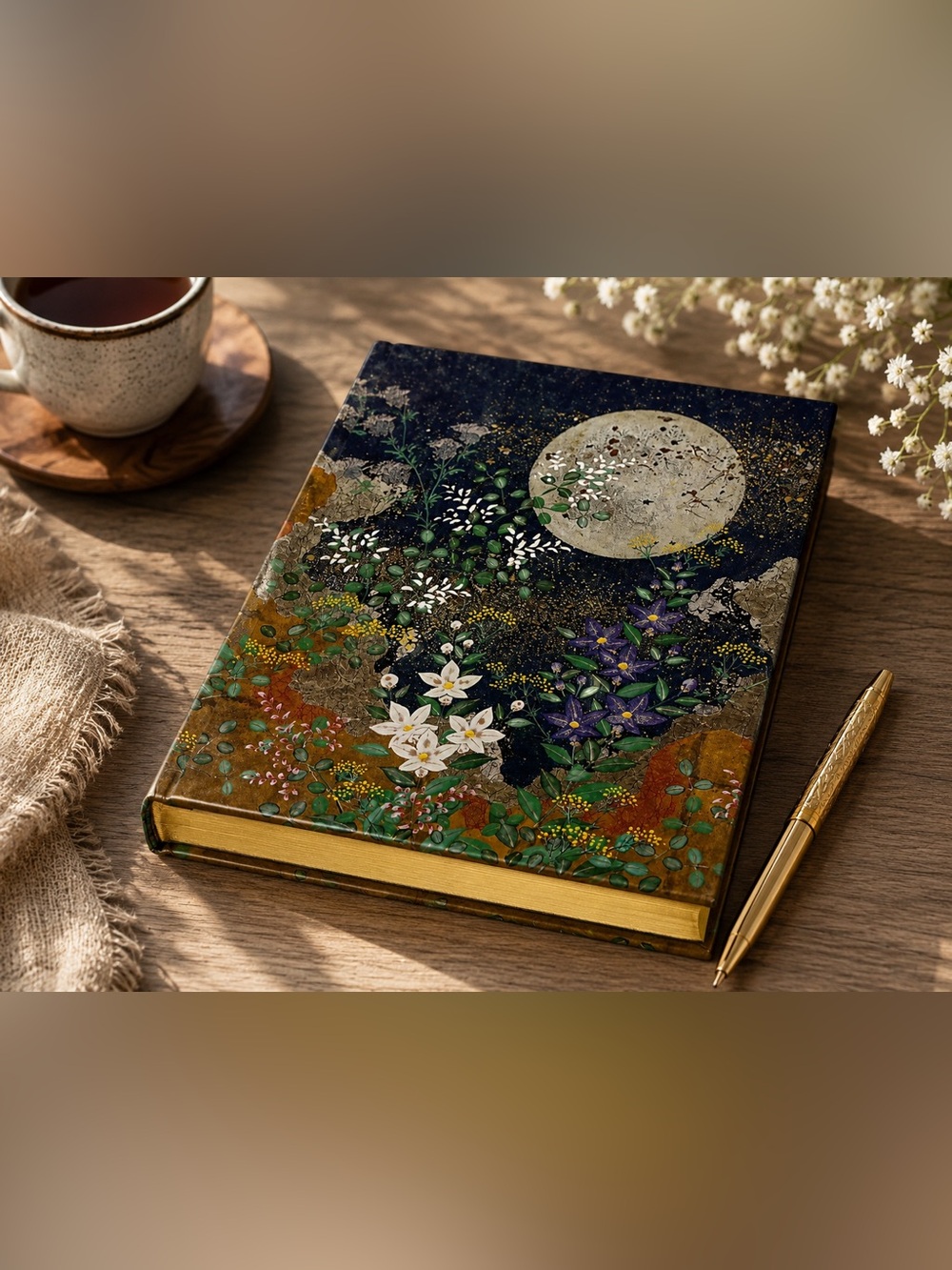 Peter Pauper Press Autumn Moon Journal Hardcover Lined Notebook Gold Foil 192 Pg